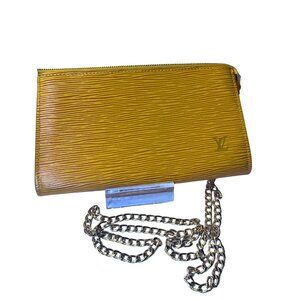 Authentic Louis Vuitton Epi Pochette With Chain- Yellow with Purple Interior
